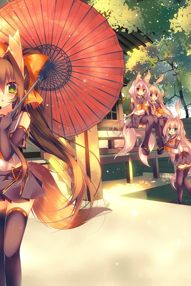 Девушка с зонтом из аниме Кэмономими