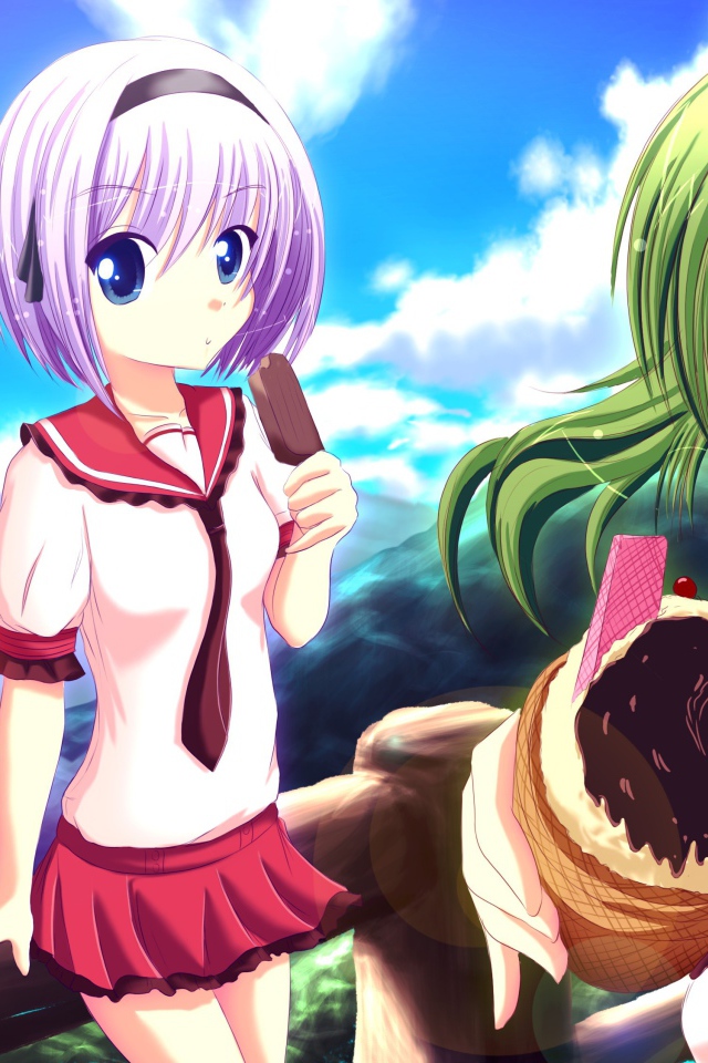 Девушки кушают мороженое в аниме Мост в звездное небо