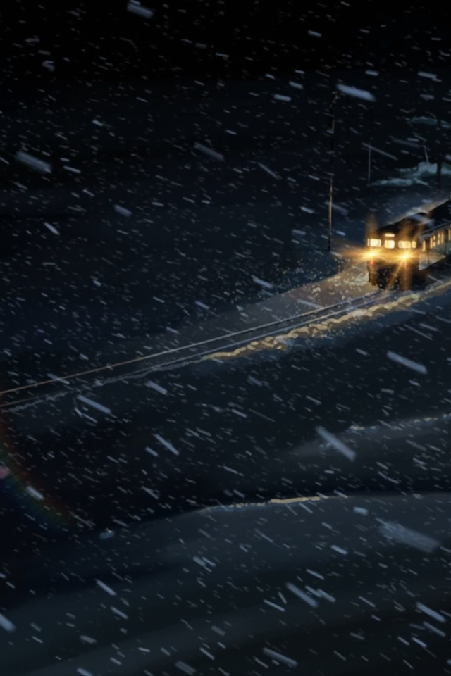 Поезд в снегу в аниме Пять сантиметров в секунду