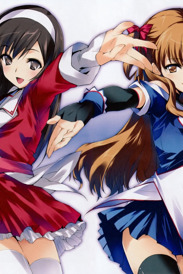 Две девушки аниме в школьной униформе