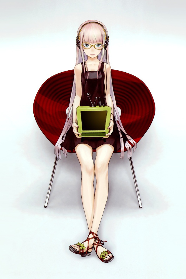 Аниме девушка вокалоид с компьютером