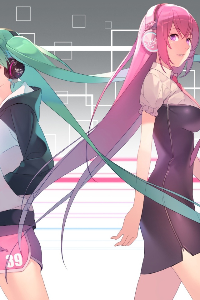 Вокалоиды с зелеными и розовыми волосами, аниме