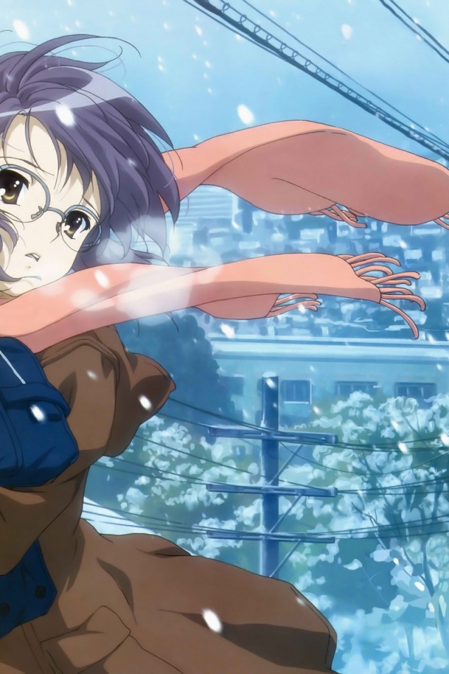 Ветер бьет в лицо девушки аниме