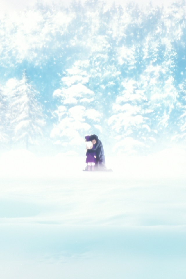 Зимний лес в горах, аниме Ночь прибытия