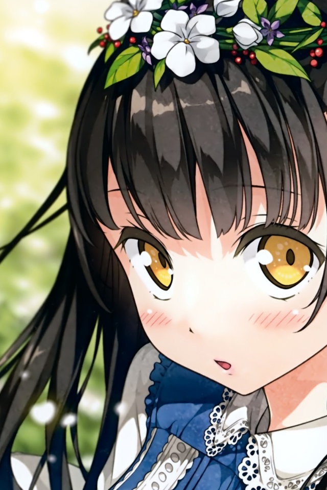 Венок из цветов на голове девушки аниме