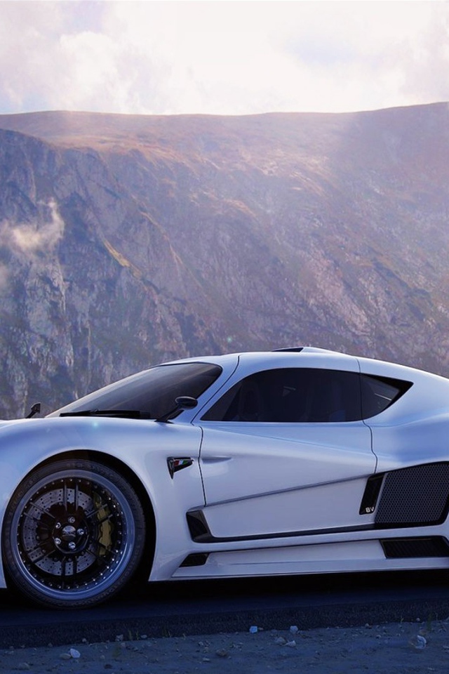 Авто Mazzanti Evantra V8 на фоне ветряков