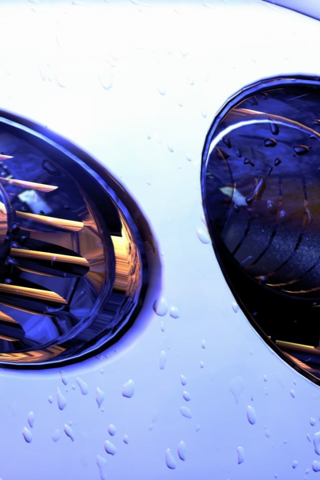 Фары белого автомобиля, дождь