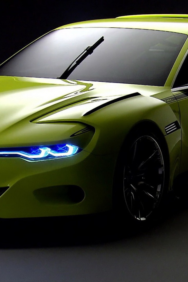 Светло зеленый БМВ, неоновые фары