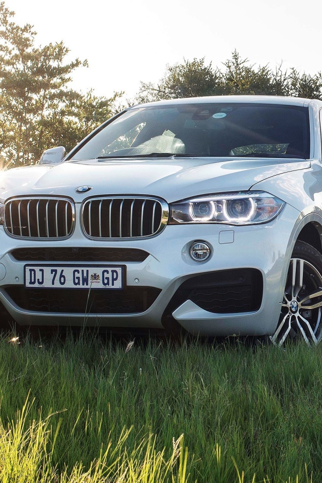 Белый BMW в поле за городом