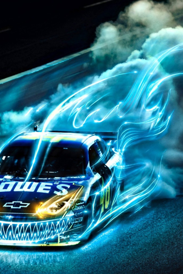 Гоночный Шевроле в голубом пламени