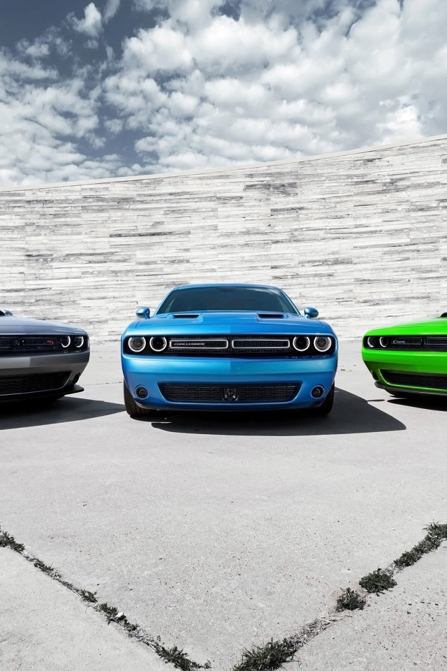 Three different colors Dodge Challenger