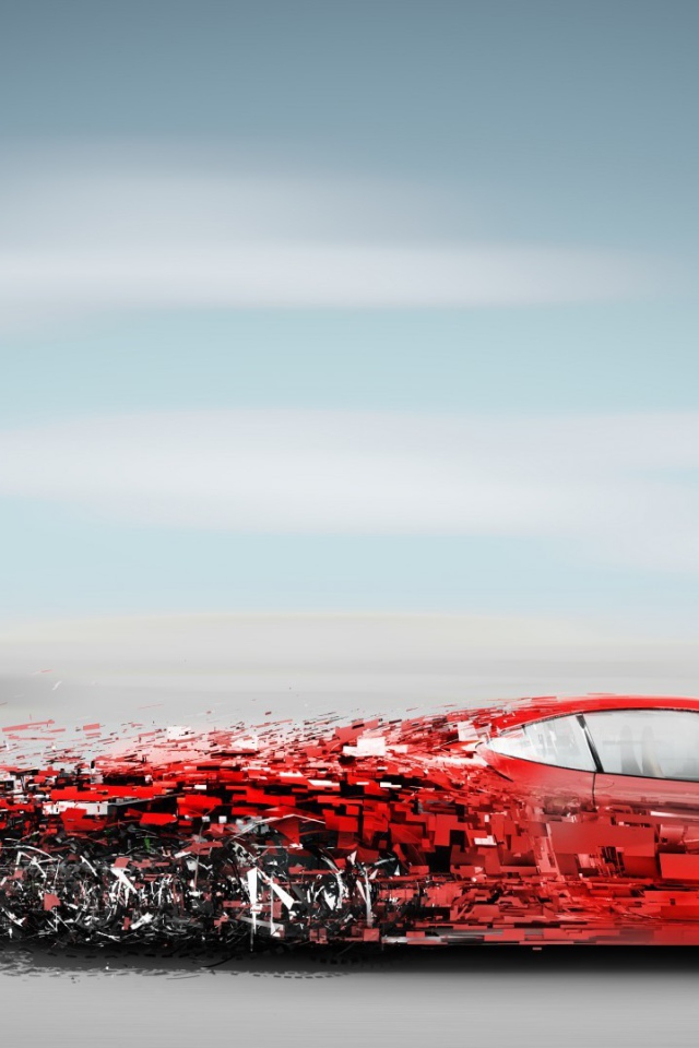 Красный Феррари распадается на части в движении