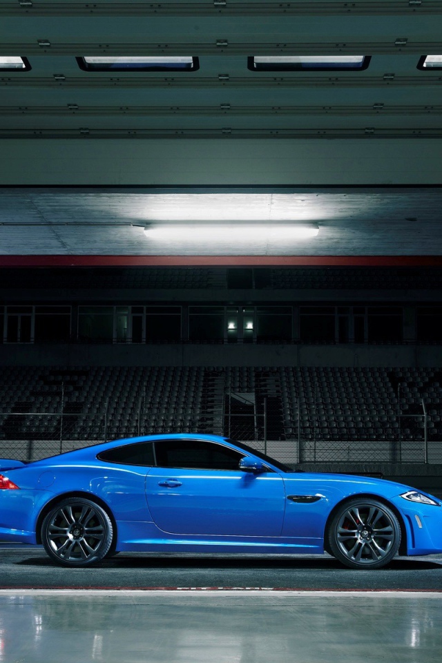 Blue Jaguar XKR-S at the stadium