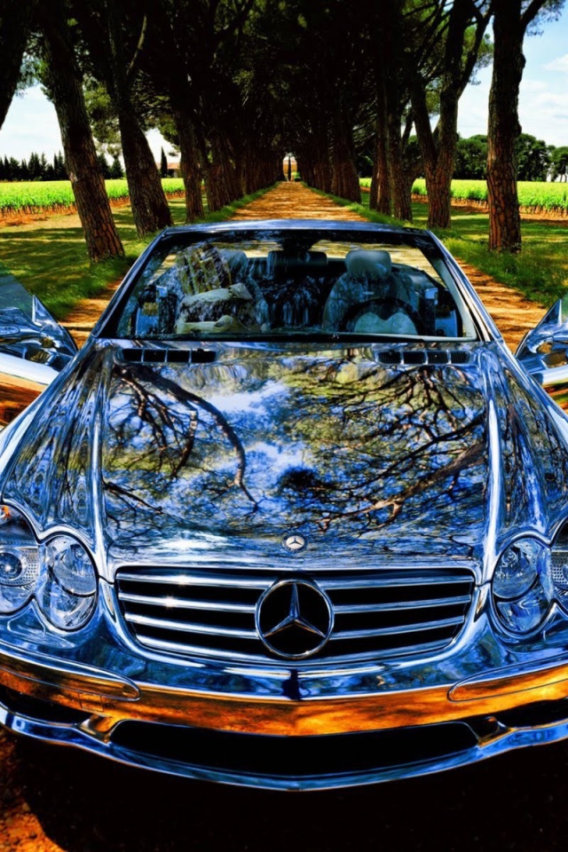 Блестящий спортивный Мерседес на аллее