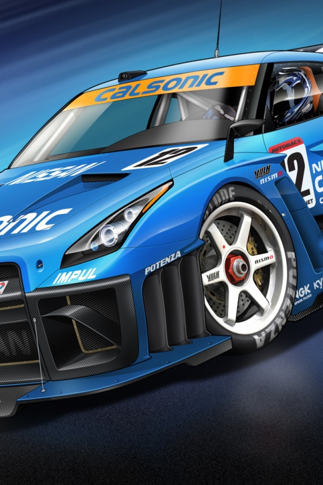 Голубой спортивный Nissan GT-R