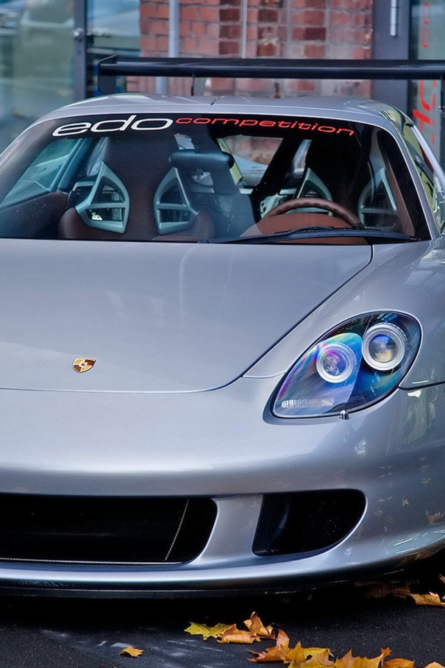 Осенние листья у автомобиля Porsche Carrera GT