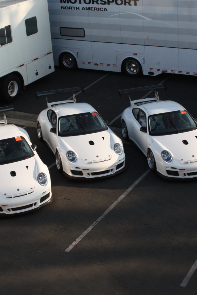 Пять одинаковых белых Porsche