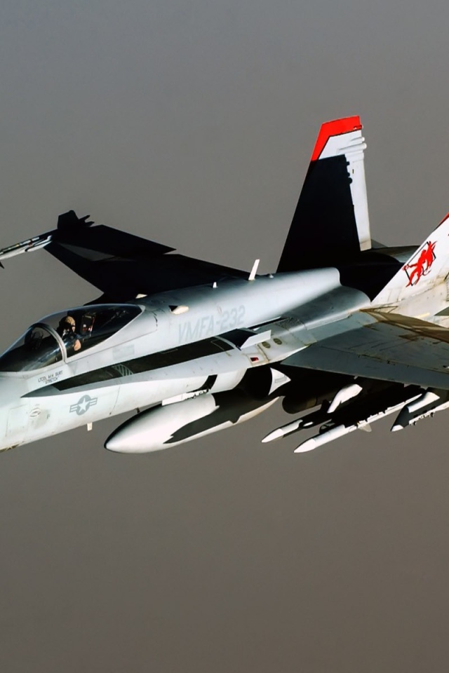 Истребитель F-18 Hornet на сером фоне