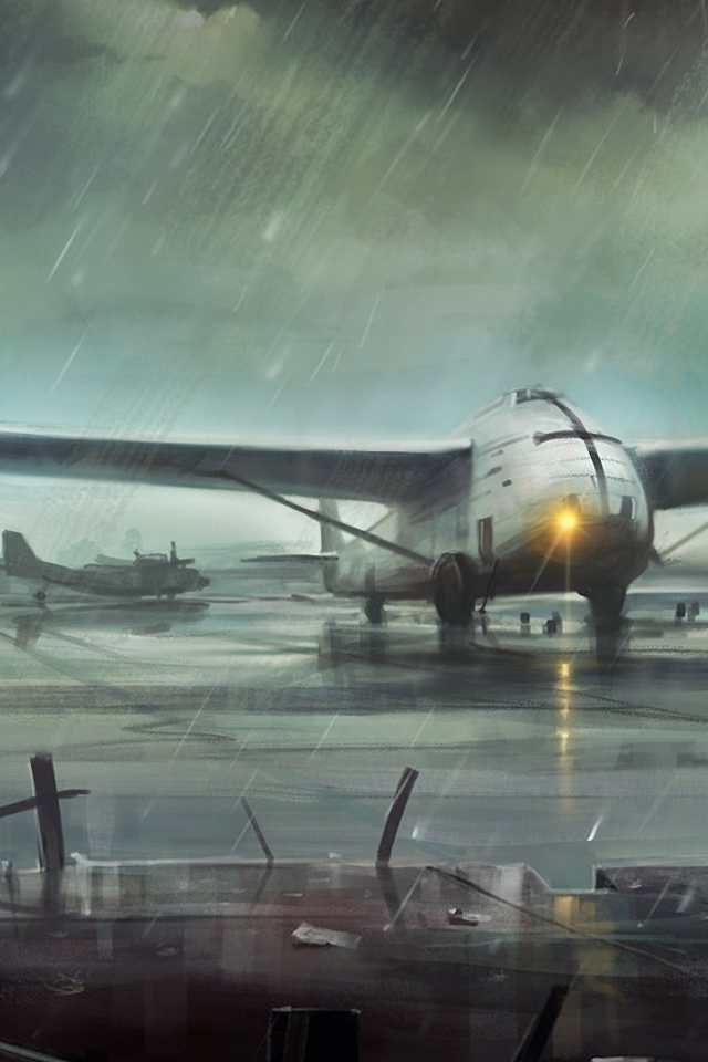 Небольшой самолет под дождем