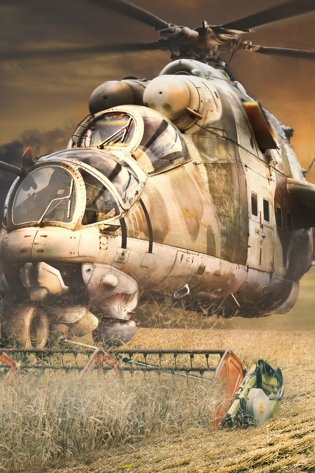 Вертолет МИ-24 на поле