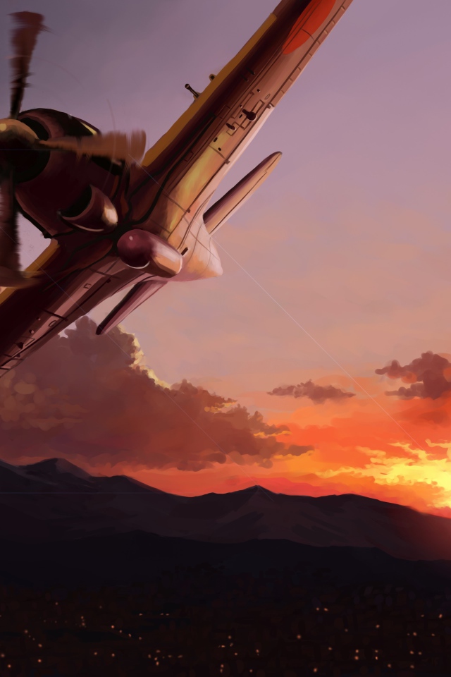 Рисунок самолета на закате