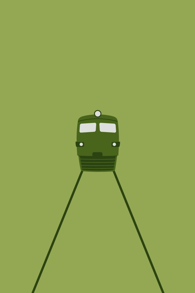 Приближается локомотив, зеленый фон