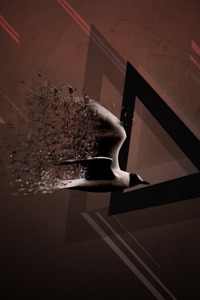 Птица и треугольник, коричневый фон