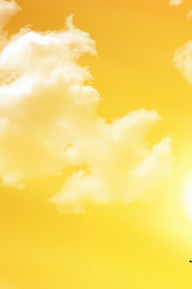 Птичка на ветке, желтый фон