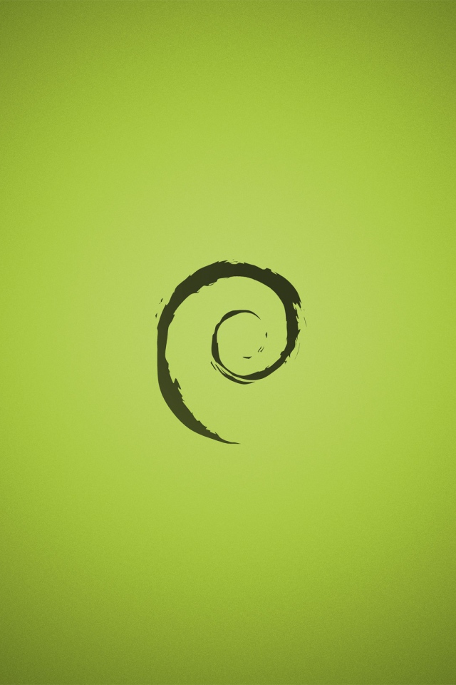 Черный символ Debian на зеленом фоне