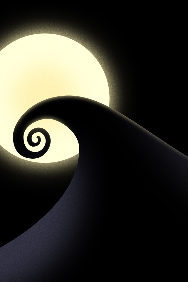 Черная волна на фоне луны