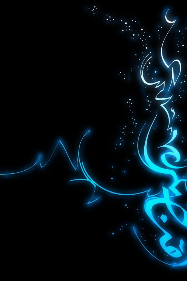 Голубая неоновая надпись, черный фон