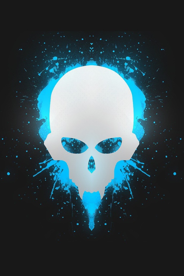 Голубой череп на сером фоне