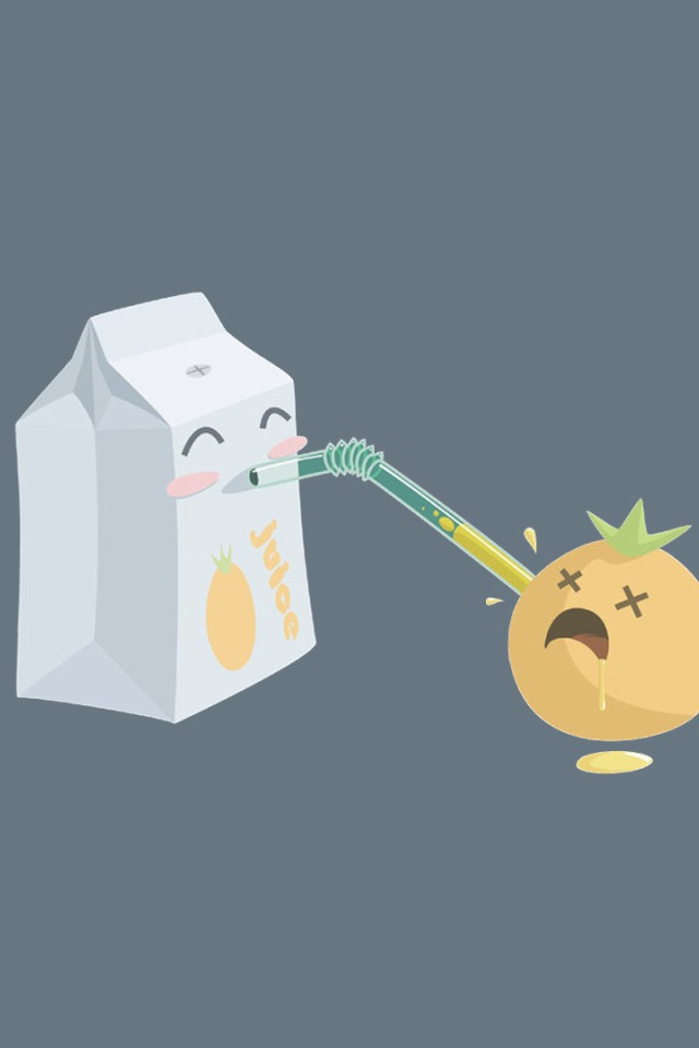 Коробка пьет сок из апельсина