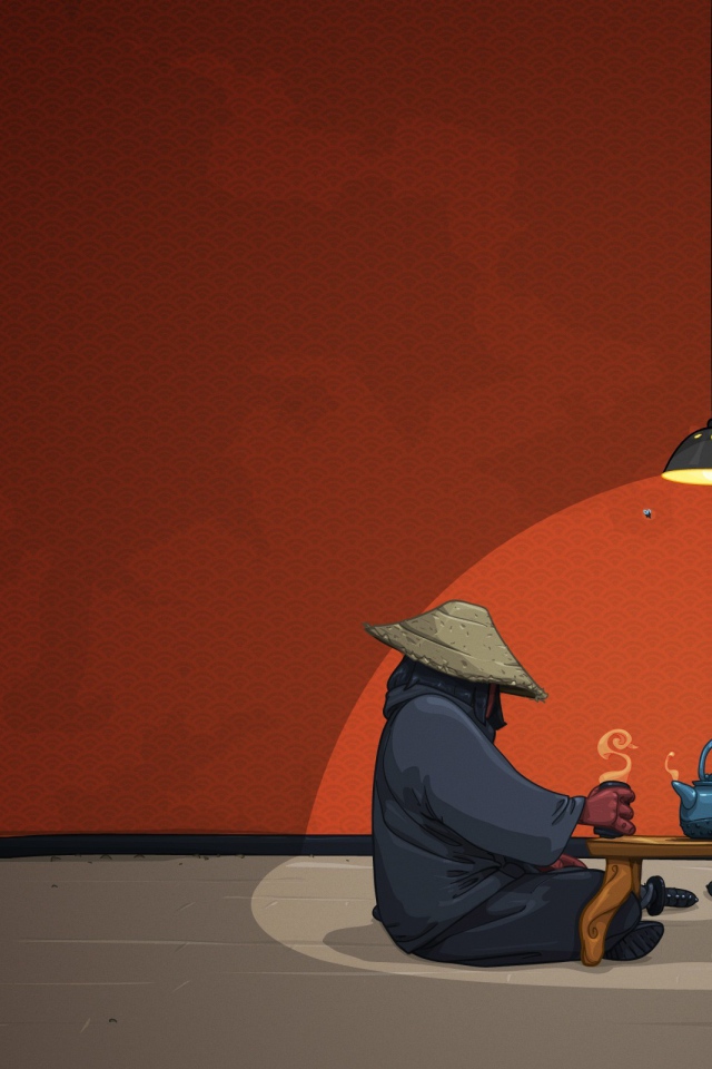 Китайское чаепитие, оранжевый фон