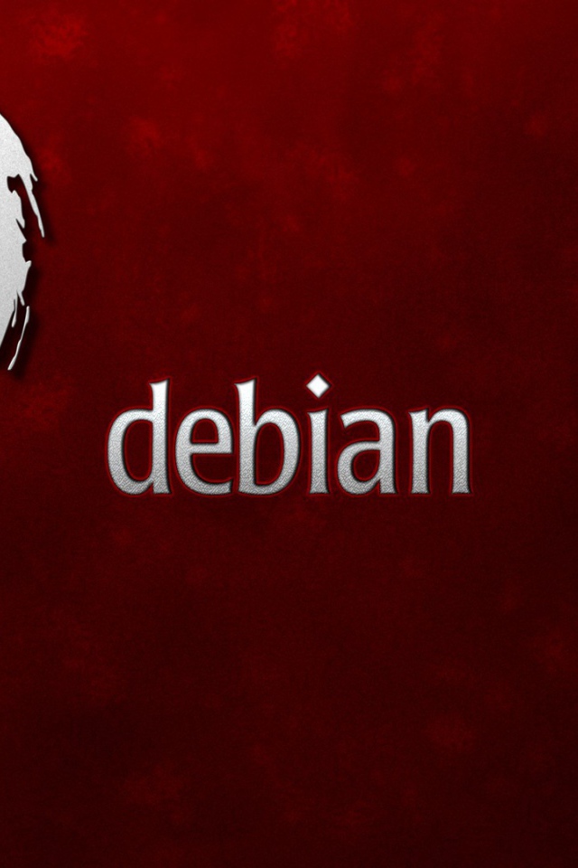 Белая символика Debian на красном фоне