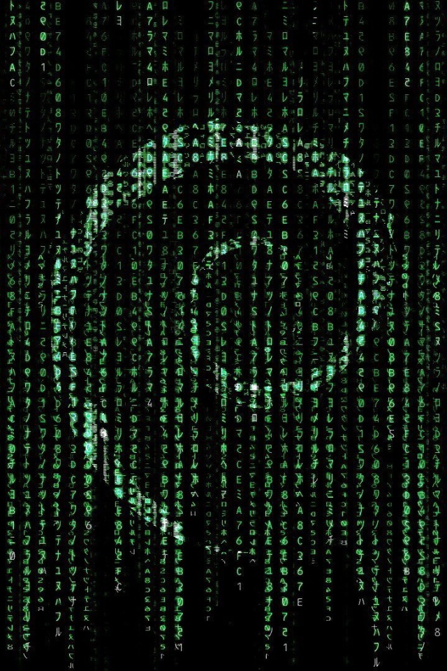 Символ Debian на фоне матрицы