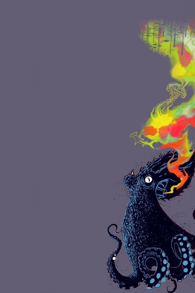 Огнедышащий осьминог, серый фон