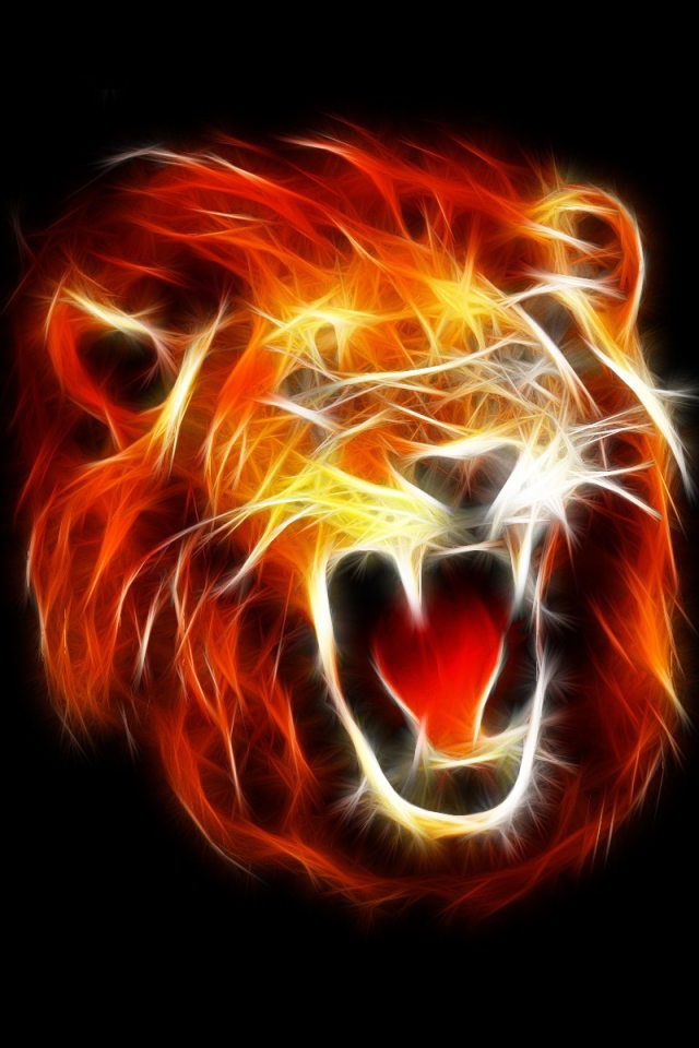 Огненное лицо льва, черный фон