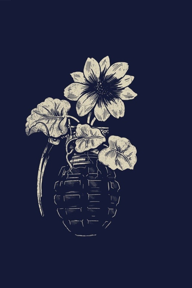 Цветок в гранате, синий фон