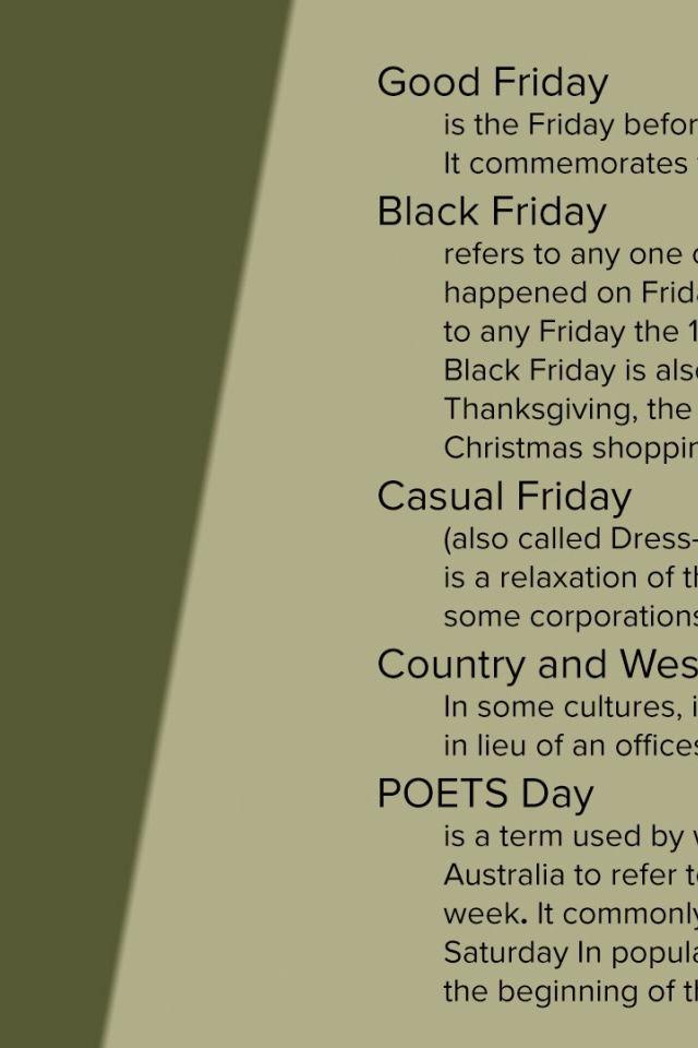 Описание пятницы на английском языке