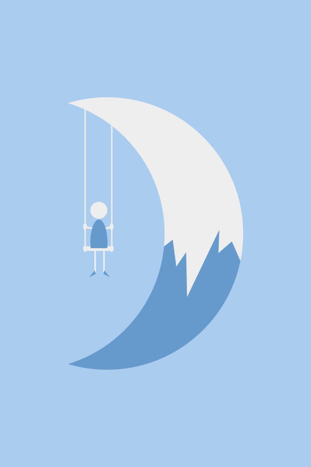 Девочка на луне, голубой фон