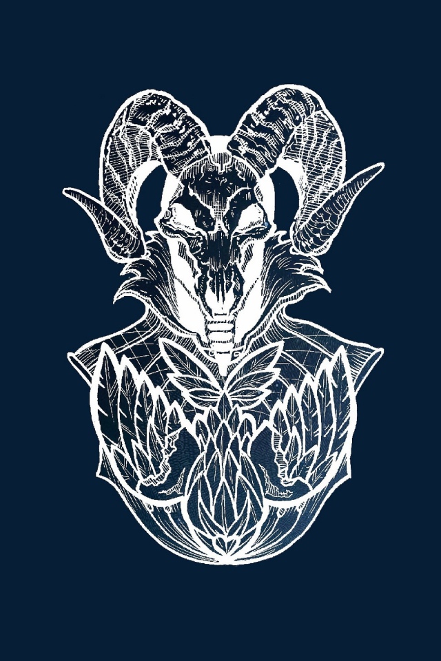 Бог с рогами барана, синий фон