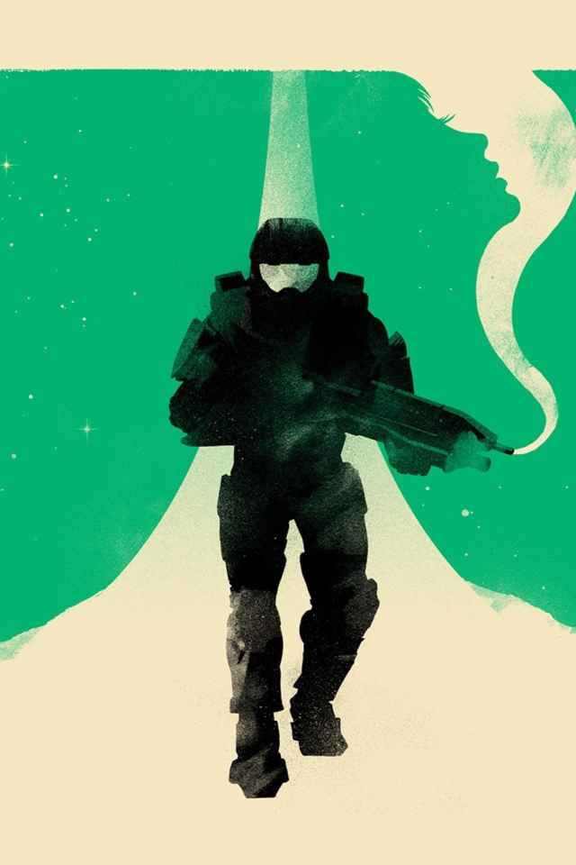Зеленый фон Мастер Чиф, игра Halo