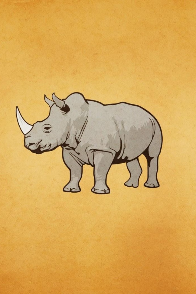 Серый носорог, оранжевый фон
