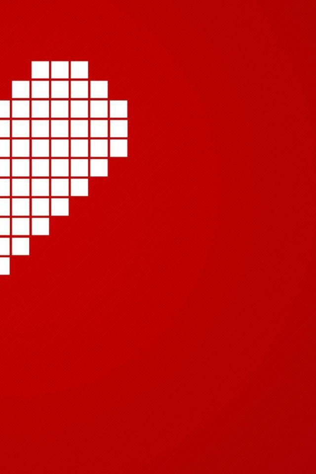 Сердце из квадратиков на красном фоне