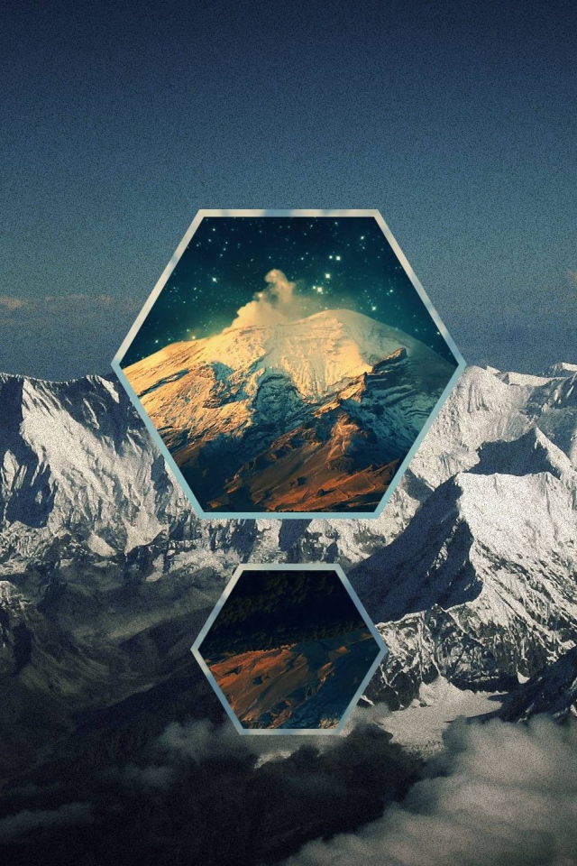 Шестиугольники на фоне гор