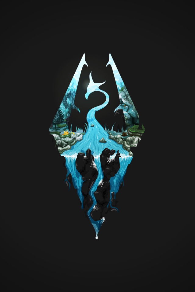 Логотип игры The Elder Scrolls,  черный фон