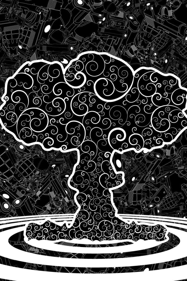 Монохромное абстрактное изображение атомного взрыва