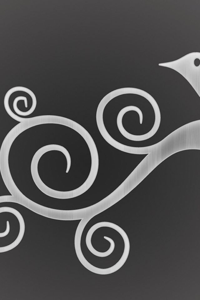 Орнамент птица на ветке, серый фон