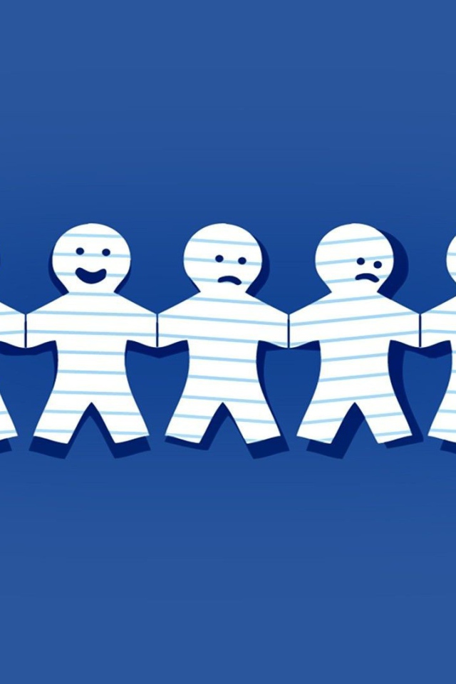 Человечки из бумаги, синий фон